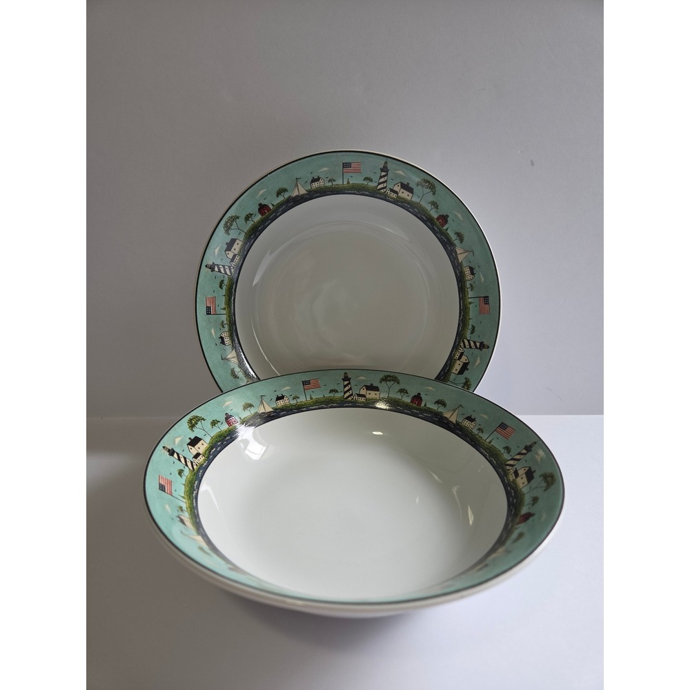 Warren Kimble Coastal Breeze Sakura Soup Pasta Bowls Set of 2 Lighthouse 1998